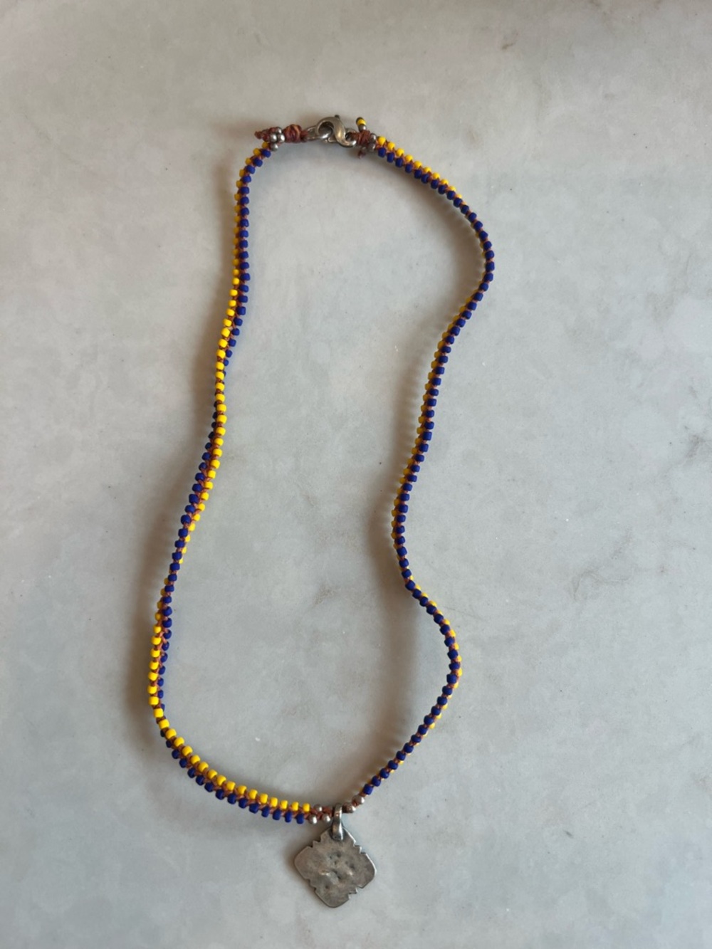 Sundance Blue & Yellow Beaded Necklace with Silver Pendant